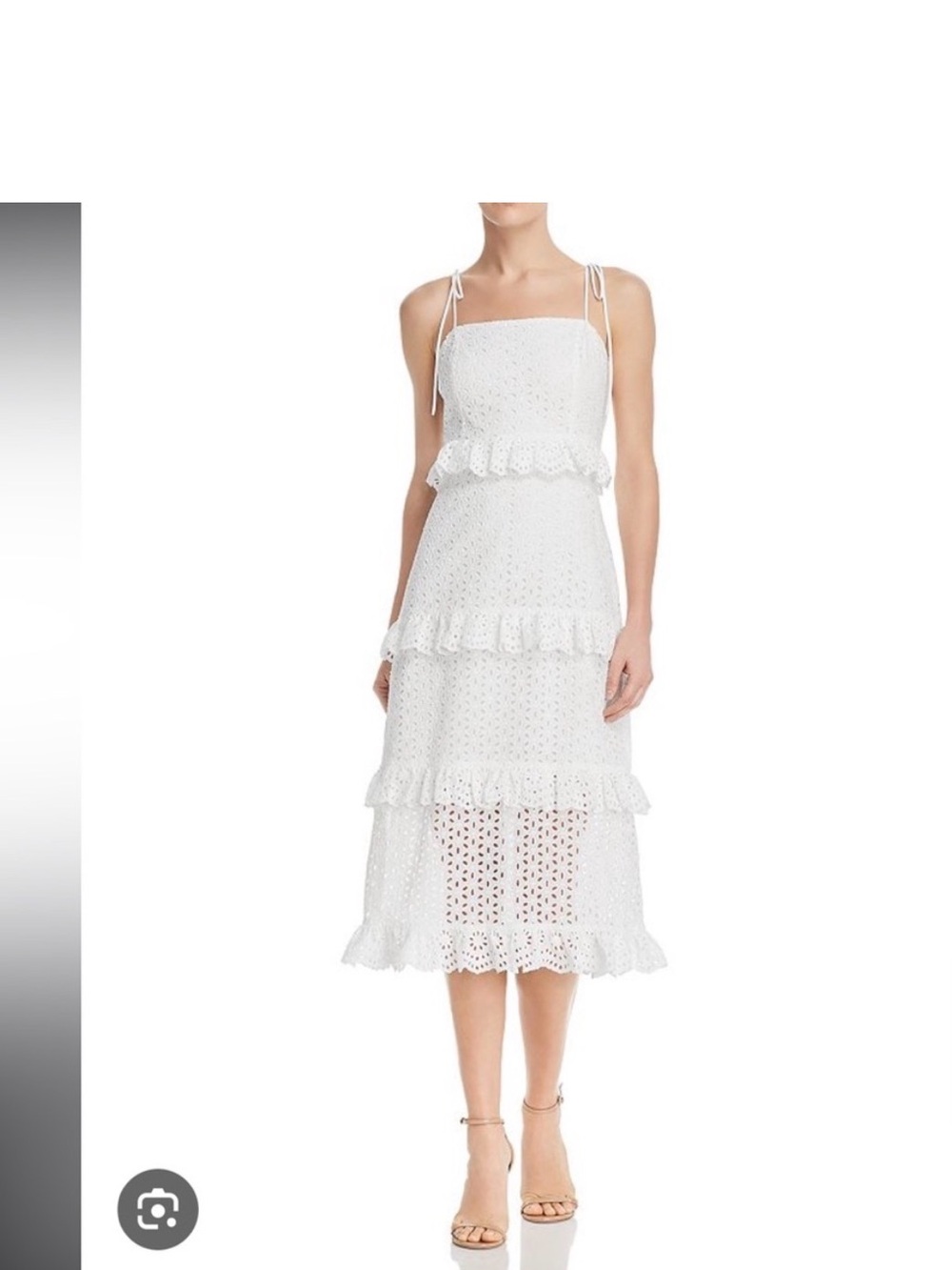 Aqua White Eyelet Tiered Midi Dress with Tie Straps